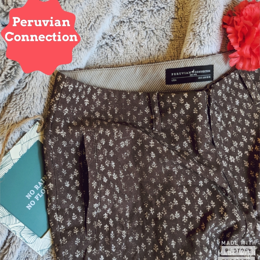 Peruvian Connection boho print wide leg slacks 6